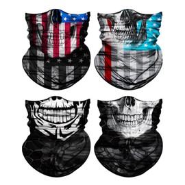 Lauzq 4Pack Neck Gaiter for Men Women Face Cover Mask Head Wrap Balaclava Headwear Bandana Headband Magic Scarf (A-Bone Flag-3, one size)