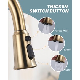 WOWOW Kitchen Faucet Head Replacement, 3 Function Pull Down Faucet Sprayer Head with 9 Adapters, Brushed Gold Kitchen Sprayer Nozzle Compatible with Moen, Delta, Kohler Faucets
