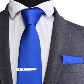 Branduce - Corbata cuadrada de 8 cm para hombre, color sólido y bolsillo con clip de corbata y caja de regalo, Azul Real, general