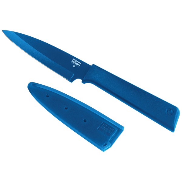 KUHN RIKON Colori+ 26603 Armouring Knife Straight Blade with Blade Guard Non-Stick Coating Stainless Steel 19 cm Blue