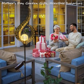 HOMEIMPRO Outdoor Garden Solar Lights Stake, Mothers Day Gifts Mom,Crackle Glass Metal Flower Waterproof LED Fairy Lights for Pathway,Lawn or Courtyard,Gardening Gifts Women (Bronze)