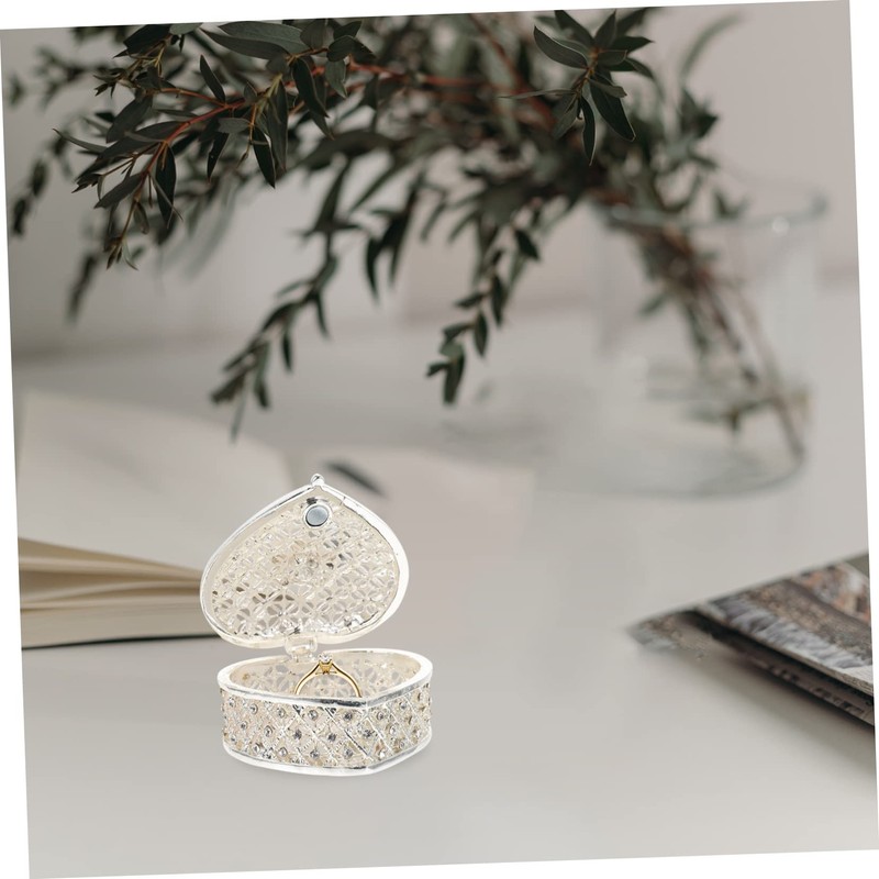SHOWERORO Beautiful Silver Jewelry Box Decorative Earring Case Heart-shaped Necklace