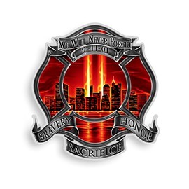 Erazor Bits First Responder Reflective Decals, We Will Never Forget 9/11 Sticker, Fireman Bravery, Honor, and Sacrifice Vinyl, Remember the Fallen Stickers for Car, Truck, and Coolers FF2090D-4 (4 in)