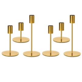 6 portavelas dorados - Portavelas cónicos para decoración del hogar, boda, cena, fiesta, aniversario