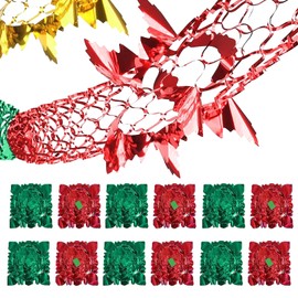 12-Pack Christmas Foil Garlands, 9Ft Colorful Christmas Ceiling Decorations, Red Green Christmas Hanging Decorations, Vintage Swirls Ceiling Hanging Foil Garlands for Xmas & New Year Christmas Decor