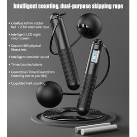 Ropeless Skipping Rope, Skipping Rope with Counter, Adjustable Digital Counting Jump Ropes, Gravity Ball Skipping, Weighted Jump Rope for Exercise, Boxing and Fitness (Black)