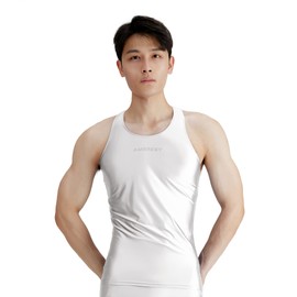 AMORESY Uranus series sports sleeveless vest for men with high elasticity, sweat absorption and breathable running (White, XL)