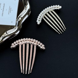 Luxury Glitter Sparkly Crystal Rhinestones Pearls Hair Side Combs Hairpins Barrettes Clips with Long Teeth Hair Bun Accessories Hairpins Hair Accessories for Women and Girls