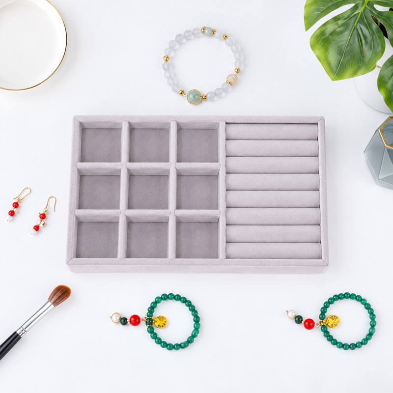 Velvet Jewelry Organizer Tray for Jewelry Storage – 6 Grid,