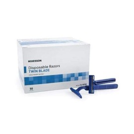 McKesson Single Edge Twin Blade Razors, Blue, Disposable, Stainless Steel Blade, 50 Count, 1 Pack