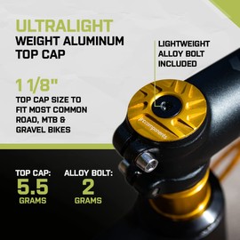 JRC Components Ahead Stem Top Cap Pathway Design | Lightweight 6061-T6 Aluminum Top Cap | Compatible with Road, Gravel & Mountain 1-1/8" Threadless Steerers (Gold)