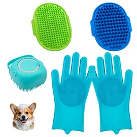Shampoo Brush Bubble Brush, Pack of 4 Dog Bath Brush, Dog Shampoo Brush, Dog Scrubber for Bathing, Pet Grooming Gloves, Dog Shower/Washing Brush, Suitable for Short/Long Haired Dogs