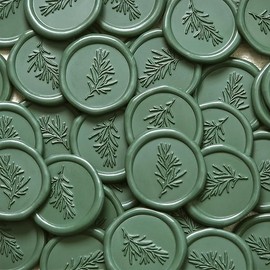 UNIQOOO Wax Seal Stickers - Rosemary Wedding Invitation Envelope Seal Stickers, 50 Pcs Self Adhesive Olive Green Stickers, Perfect for Invitation, Envelopes, Gift Wrapping, Christmas