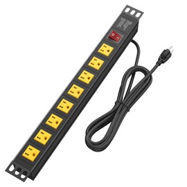 BTU Power Strip Surge Protector Rack-Mount PDU, 8 Right Angle Outlets Wide-Spaced, Mountable Power Strip Heavy Duty for Server Racks, Commercial, 300J (Yellow 6FT)