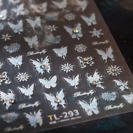 Butterfly Nail Art Stickers White Blue Butterfly Snowflakes with Diamond Design Nail Decals Adhesive Sliders for Women Girls DIY Manicure Nail Art Decorations