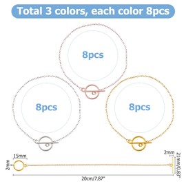 Hobbspring 24 Stück Edelstahl Armband Gliederketten 3 Farben Armbandketten Mit OT Knebelverschluss 20cm Leere Charm Armbänder Für Frauen Männer Paare Geschenke Zum Selbermachen von Schmuck