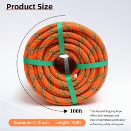 XINSHUNCAN Climbing Rope, 1/2 Inch x 100 Feet Double Braided Arborist Rope Polyester for Outdoor, Climbing, Hiking, Swing, Tree Work, Halyard, Sailing etc(Orange)