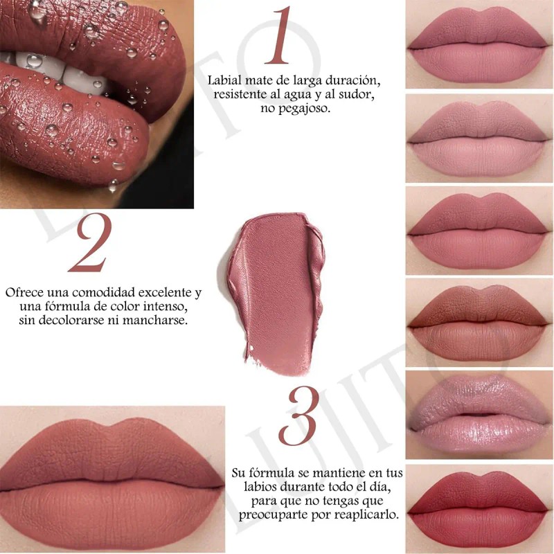 12 Colores Labiales Mate Indelebles Pintalabios Antiagua Set