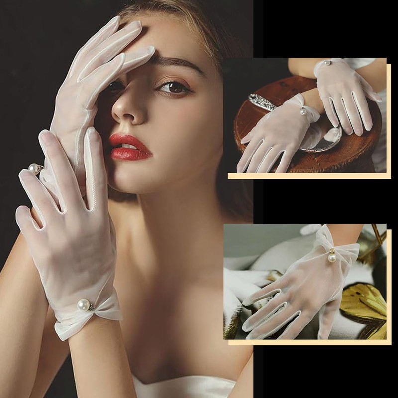 Cirsaeur Pearl Gloves, Short Bride/Wedding Gloves, White Gloves, Korean Style,