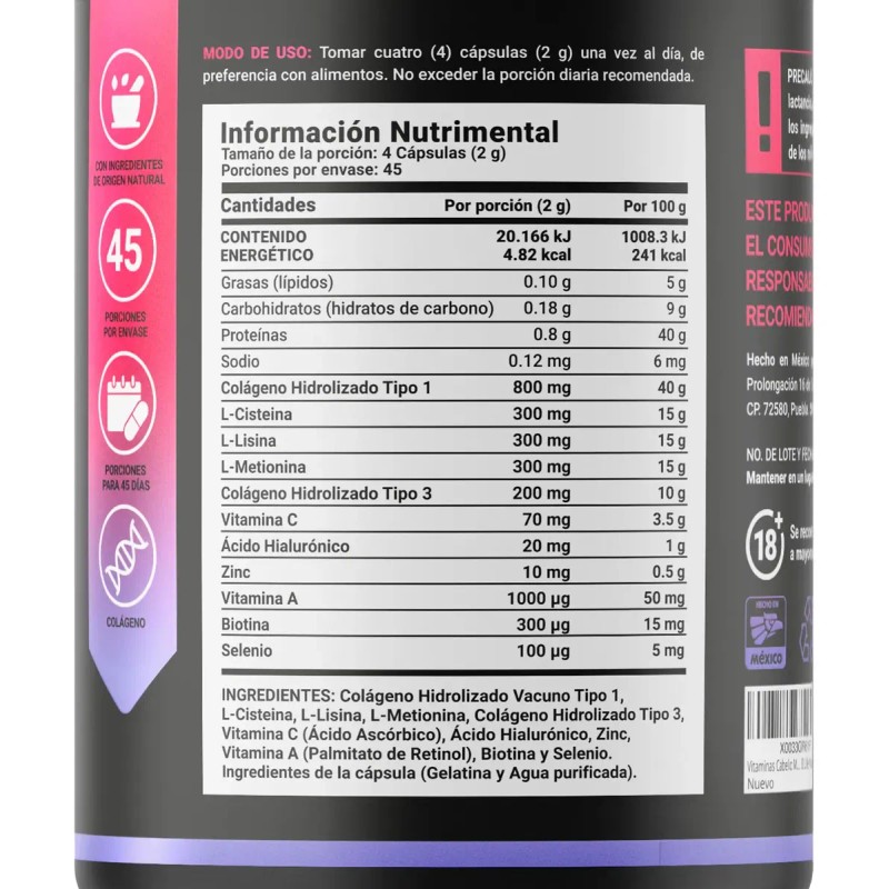 Vitaminas Cabello Mujer 180 Cápsulas Colágeno Life