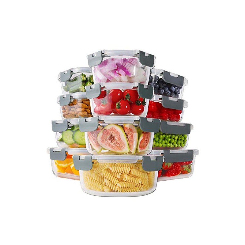 HOMBERKING 24pc Glass Food Storage Containers with Lids, Glass Meal
