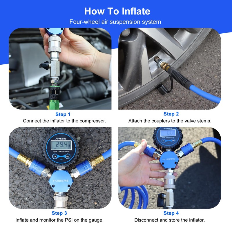 PUIBERS 4 Tire Inflation System, 4 Way Tire Inflation Deflation