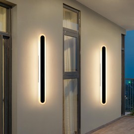 Daoseolo 2 Pack 39.3inch Long Outdoor Led Wall Lights, IP65 Waterproof Black Outside Porch Sconces, 3 CCT 3000K/4500K/6000K, 36W, Oval Modern Exterior Wall Lighting for Garage, Patio, House, Garden