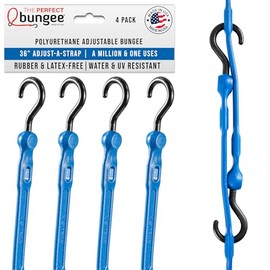 The Perfect Bungee 36” Adjust-A-Strap Rubber-Free Poly Bungee w Slotted Holes to Adjust Size, Stretches 2X Length, Non-Marring Nylon Hooks, UV Resistant, Heavy-Duty, All-Weather, Made in USA, Blue