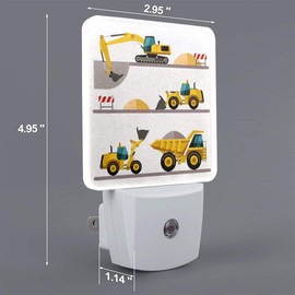 Set of 2 Led Night Lights, Boy's Favorite Toy Cartoon Machinery Excavator Truck Auto Dusk-to-Dawn Sensor Night Lamp Plug-in Home Decorative for Adult