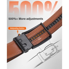 AWAYTR Men Ratchet Genuine Leather Belt - Adjustable Casual Dress Belt for Jeans with Slide Buckle, Black Buckle-Brown, Fit Waist 38-43in