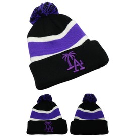 Headlines Los Angeles New Leader LA Palm Cuffed Pom Black Purple Toque Era Knit Beanie Skull Hat Cap