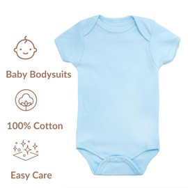 Baby Vests, Baby Bodysuits Short Sleeved, UK Brand, 3 Pack, Blue, 6-9 Months