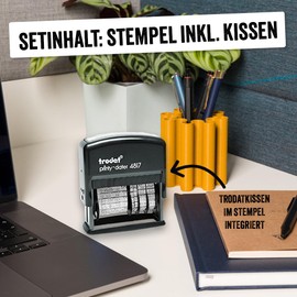 Trodat Trodat Printy 4817 Wortbandstempel mit Datum in Schwarz, 12 Office-Texte durch Drehen wechselbar, Deutsch, Schrifthöhe 3,8 mm, Abdruck 47x4 mm, Stempelkissen schwarz, selbstfärbend