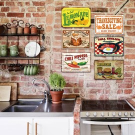 Food Themed Metal Tin Sign Retro Ice Cold Lemonade Full English Breakfast Wall Decor for Kitchen Bar Restaurant DecorationColor: Z173(6 PCS), Size: 20*30cm