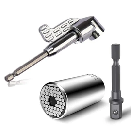 Universal Socket Wrench - Multifunctional Hand Tool / Repair Adapter - Repair Tool Set - 7 - 19 mm Socket Tool with Adaptor and Handle (3 in 1)