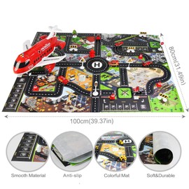 Coolplay Red Airplane Toy Set - Rescue Fire Truck & Ambulance Car with Lights & Sound for Boys 3-6 Years