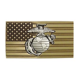 Indiana Metal Craft US Marine Corps Pewter EGA Embedded in Solid Brass USA Flag Buckle with Belt - MADE IN USA (Buckle Only)