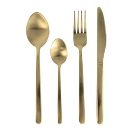 Chefmaker Set 16 cubiertos p/4 personas ENOLA G, mango redondo, acero inoxidable, color dorado mate