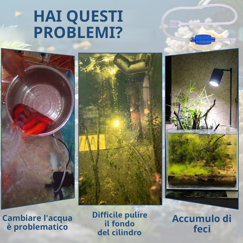 Sifone per Acquario con Pompa Manuale, Include Tubo, Pompa, Supporto