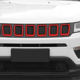 Grille Grill Cover Inserts Frame Trim Kit for Jeep Compass 2017 2018 2019 2020 (Red)