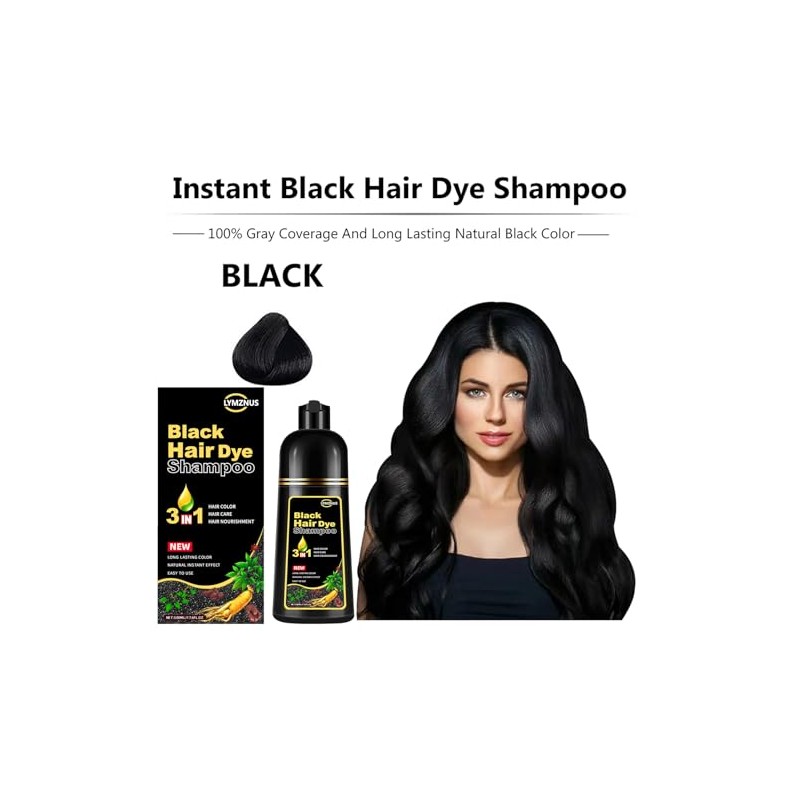Lymznus Champú Tinte Herbal Negro Canas Color Instantáneo Mujeres Hombres