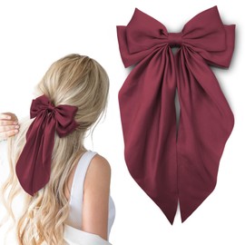 Hair Bows for Women Soft Satin Hair Bow for Hair Ponytail Holder Hair Ribbons Bows Hair Clips Coquette Hair Accessories Gifts (Dark Red,1Pcs)
