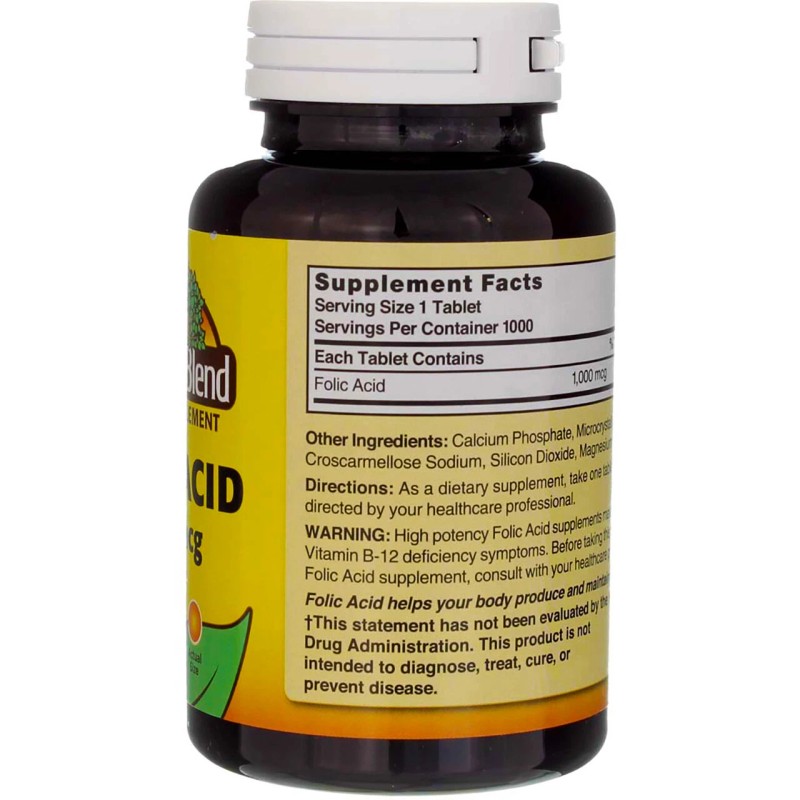 Nature's Blend Folic Acid Tablets, 1000 mcg, 1000 Ct