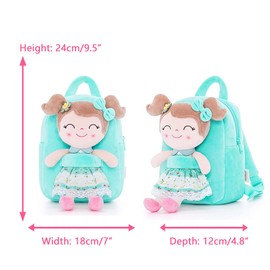 Gloveleya Kids Backpacks Girls Backpack Plush Bags with Soft Baby Doll Green 9"
