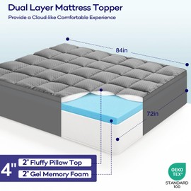 OLANLY Dual-Layer 4 Inch Cal King Size Memory Foam Mattress Topper for Back Pain, 2 Inch Cooling Pillow Top Mattress Pad Cover and 2 Inch Gel Memory Foam Topper, Deep Elastic Pocket, Grey