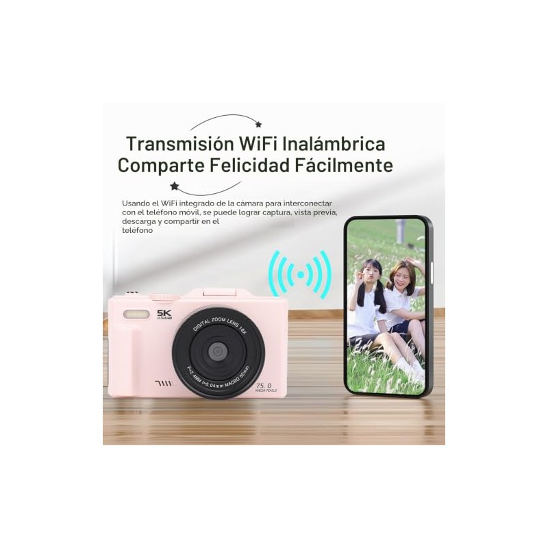XUMIUZIY Cámara Digital 5K 75MP con WiFi y Pantalla Giratoria