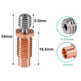 3PCS All-Metal for V6-TCrazy Heat Break Titanium & Copper 3D Printer Nozzle Throat for 1.75mm V6 Hotend Heater Block 3D Printer Accessories (for E3D V6-TCrazy)