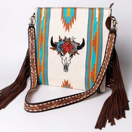 American Darling Large Crossbody Saddle Blanket Fabric Genuine Leather Western Women Bag Handbag Purse Travel Bags College