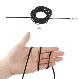 yumcute Leather Cord Chain, 3 mm x 3 m Leather Strap, Sold by the Metre, Genuine Leather, Black Leather Bands, Flat Band, Bracelet, Crafts, Leather Cords for Leather Shoe Tips, Necklace and Jewellery