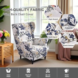 Wing Chair Slipcovers 2 Pieces Stretch Spandex Wingback Chair Covers Sofa Slipcover Printing Wingback Armchair Slipcovers Furniture Protector Couch Soft with Elastic Bottom for Wingback Chairs,12